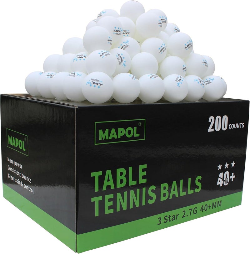 MAPOL 200 Count Table Tennis Balls, 3 Star Advanced Training Ball, Bulk Ping Pong Balls for Indoor & Outdoor Sports - Image 1